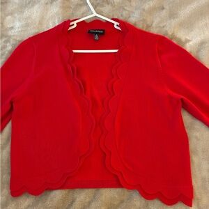 Nina Leonard Red Scalloped Cardigan